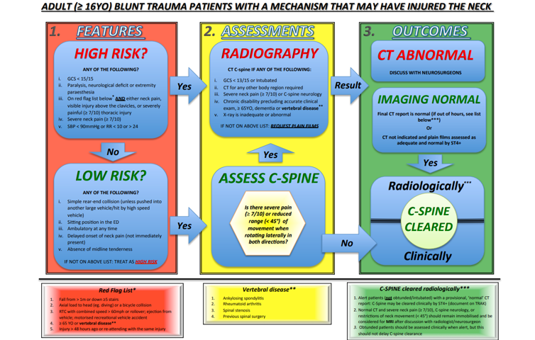 Adult blunt trauma patients with a mechanism that may have injured the neck.