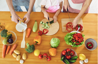 Fruit and vegetables being prepared