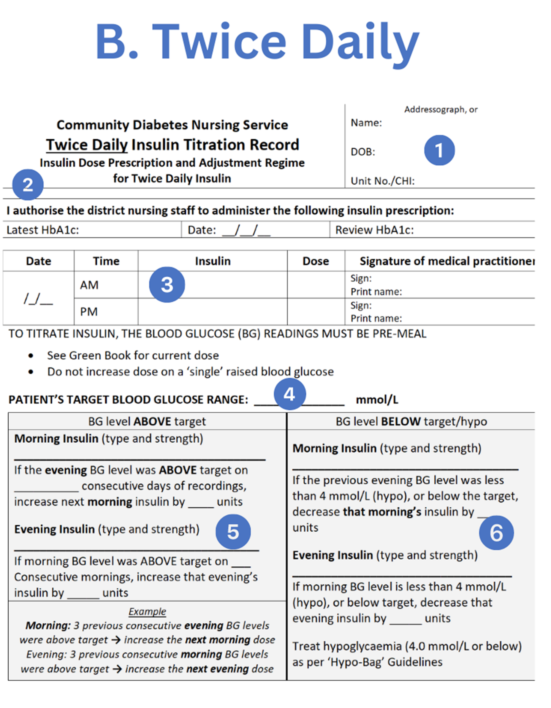 Insulin titration sheet - Twice daily